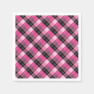 Serviettes En Papier Designer plaid /tartan motif rose et noir