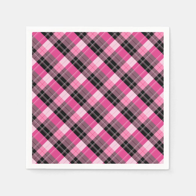 Serviettes En Papier Designer plaid /tartan motif rose et noir (Devant)