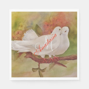 SERVIETTES EN PAPIER DEUX DOVES BLANCHES PARTI MONOGRAMME