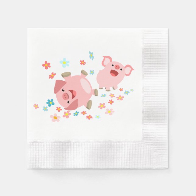 Serviettes En Papier Deux mignons cochons en papier de printemps (Devant)