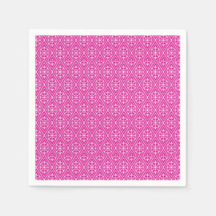 Serviettes En Papier Diamants Damas médiévaux, magenta et blanc