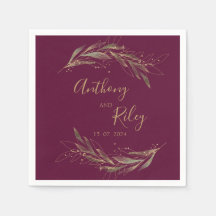 Serviettes en papier doré et bordeaux mariages roy