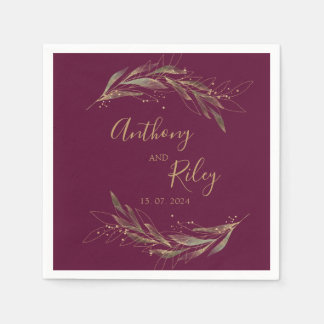 Serviettes en papier doré et bordeaux mariages roy