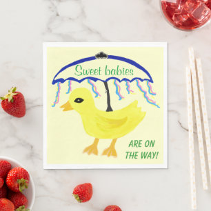 Serviettes En Papier Douces Bébés Jaune Canard Bébé Shower Parapluie