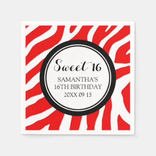 Serviettes En Papier Doux personnalisé 16 Anniversaire Napkin Rouge Zèb