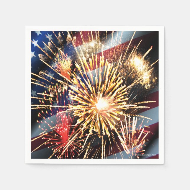 Serviettes En Papier Drapeau américain et feux d'artifice (Devant)