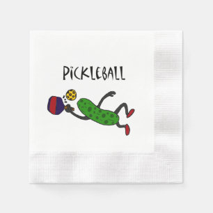 Serviettes En Papier Drôle Leaping Pickleball Pickle Cartoon