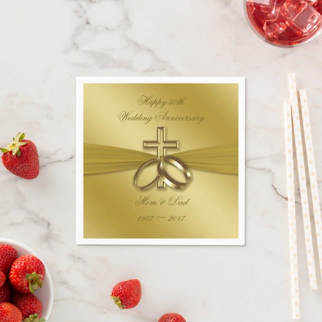 Serviettes en papier du 50e anniversaire d'or reli (En situation)