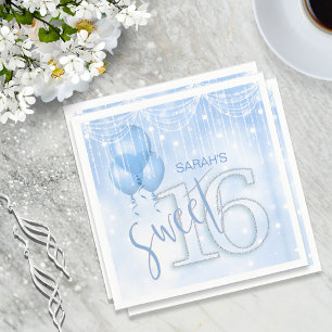 Serviettes En Papier Éclairage à cordes et ballons Sweet 16 Lt. Blue ID