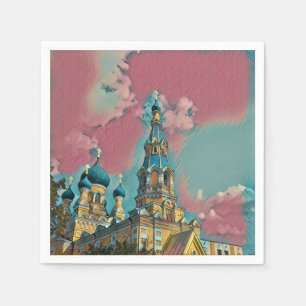 Serviettes En Papier Église rose et turquoise Peinture Papier Serviette