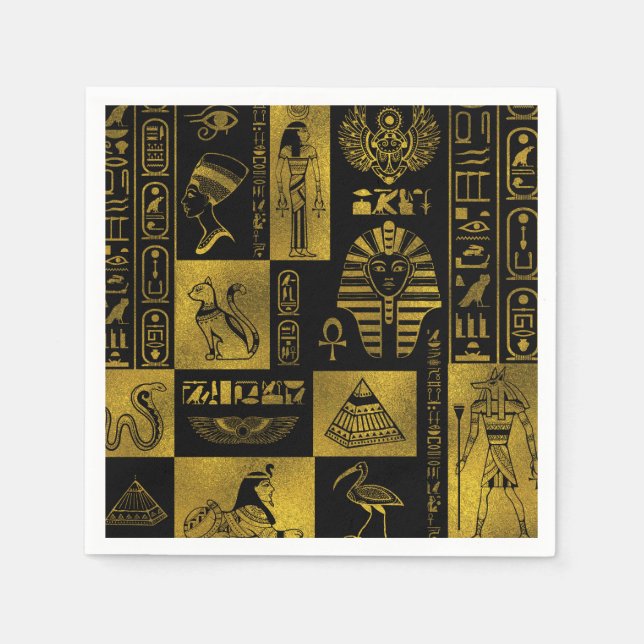 Serviettes En Papier Egyptian Gold hieroglyphs and symbole collage (Devant)
