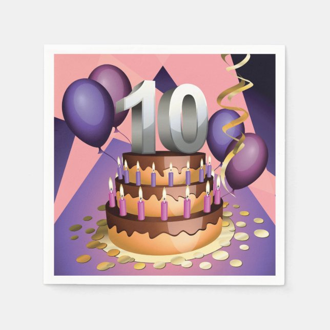 Serviettes En Papier Élégant 10e anniversaire Célébration Conception de (Devant)