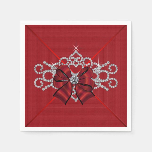 Serviettes En Papier Élégant Bow Diamond Rouge (Devant)