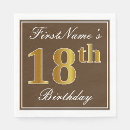 Serviettes En Papier Elégant Brown, Faux Gold 18ème anniversaire + Nom