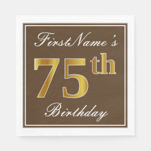 Serviettes En Papier Elégant Brown, Faux Gold 75ème anniversaire + Nom