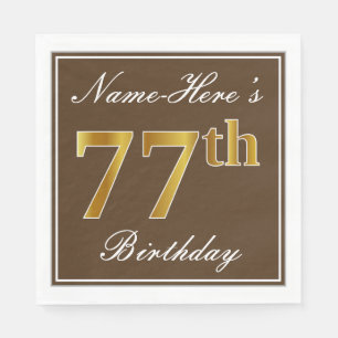 Serviettes En Papier Elégant Brown, Faux Gold 77ème anniversaire + Nom