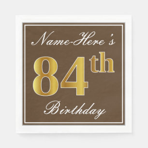 Serviettes En Papier Elégant Brown, Faux Gold 84ème anniversaire + Nom