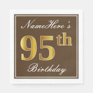 Serviettes En Papier Elégant Brown, Faux Gold 95ème anniversaire + Nom