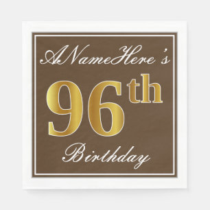 Serviettes En Papier Elégant Brown, Faux Gold 96ème anniversaire + Nom