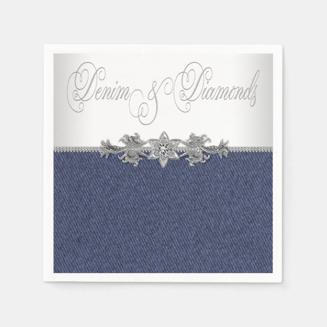 Serviettes En Papier Élégant Denim et diamants (Devant)