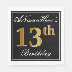 Serviettes En Papier Elégant, Faux Gold 13e anniversaire + Nom personn