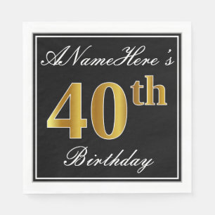 Serviettes En Papier Elégant, Faux Gold 40e anniversaire + Nom personna