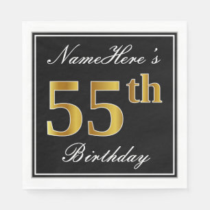 Serviettes En Papier Elégant, Faux Gold 55e anniversaire + Nom personn