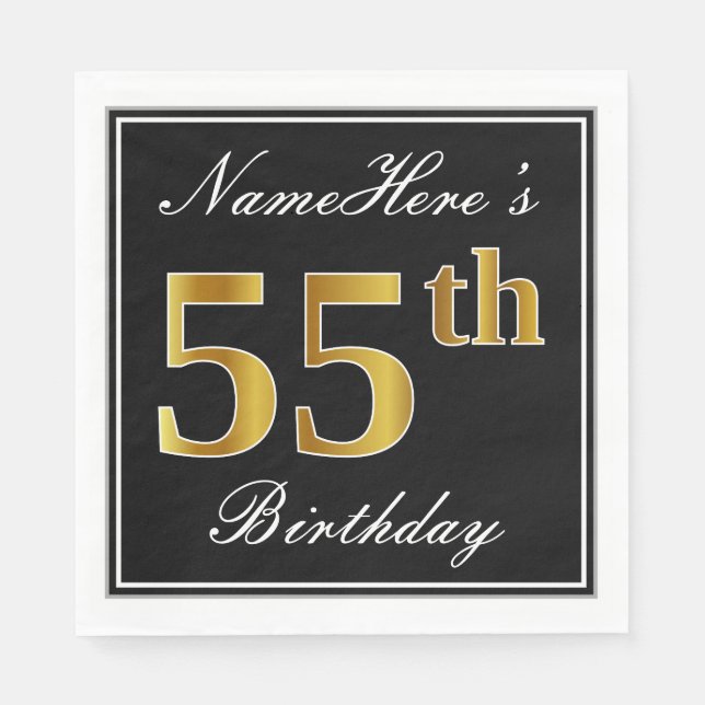 Serviettes En Papier Elégant, Faux Gold 55e anniversaire + Nom personna (Devant)