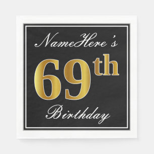 Serviettes En Papier Elégant, Faux Gold 69e anniversaire + Nom personna