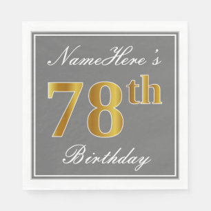 Serviettes En Papier Elégant Grey, Faux Gold 78e anniversaire; Nom pers
