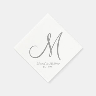 Serviettes En Papier Élégant gris et blanc monogramme