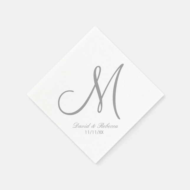 Serviettes En Papier Élégant gris et blanc monogramme (Coin)