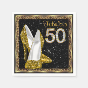 Serviettes En Papier Elegant Léopard Or Talon Haut 50e Fête d'Anniversa
