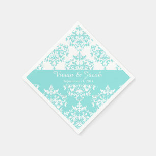 Serviettes En Papier Élégant Mariage damassé Napkin bleu turquoise pâle