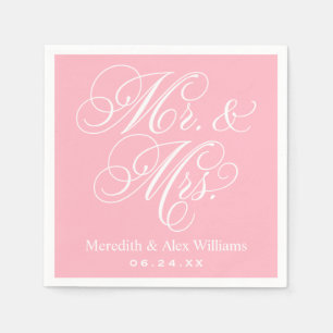 Serviettes En Papier Élégant Mariage Script Rose Mr et Mrs