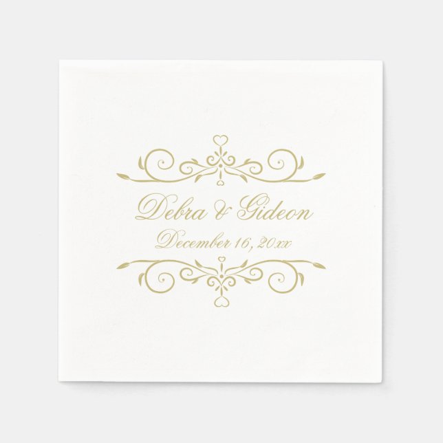 Serviettes En Papier Élégant Monogramme blanc et or (Devant)