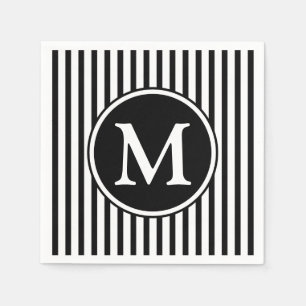 Serviettes En Papier Élégant Monogramme Blancs Et Noirs
