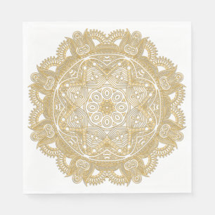 Serviettes En Papier Élégant Motif Fleur Mandala Gold Chic Faux