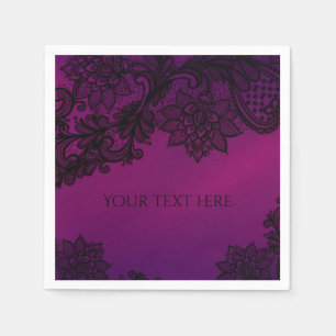 Serviettes En Papier Élégant noir dentelle rose et violet Party