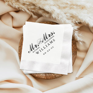 Serviettes En Papier Élégant Noir M. et Mme Monogramme de mariage perso