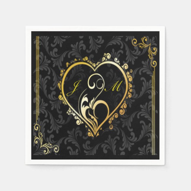 Serviettes En Papier Élégant Or Coeur Monogramme Papier Napkins (Devant)