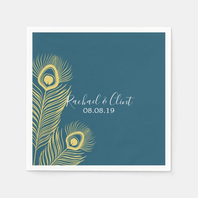 Serviettes En Papier Élégant Peacock Or Mariage Party Papier serviettes (Devant)