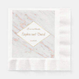 Serviettes En Papier Elégant Rose Diamond or Marble Mariage
