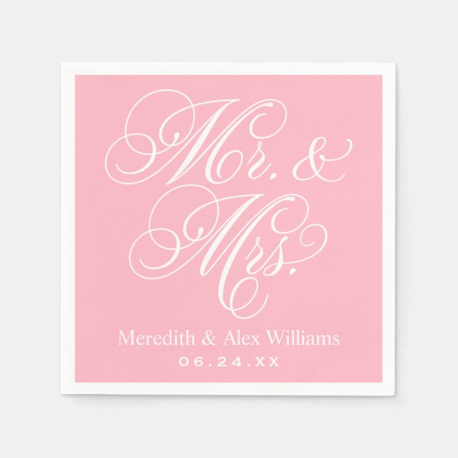 Serviettes En Papier Élégant rose M et Mme Script Monogramme personnali (Devant)