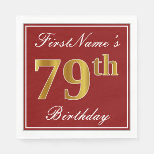 Serviettes En Papier Elégant Rouge, Faux Gold 79e Anniversaire + Nom pe