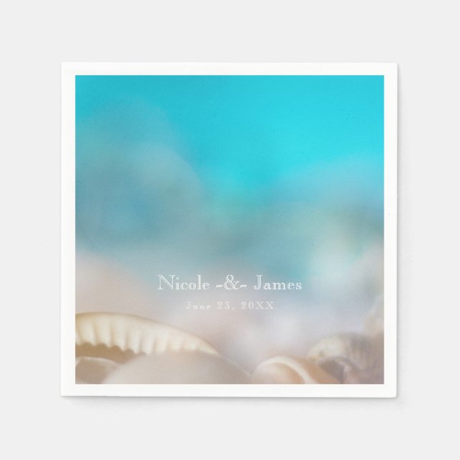 Serviettes En Papier Elégant Sea Shells Blue Tropical Beach Mariage (Devant)