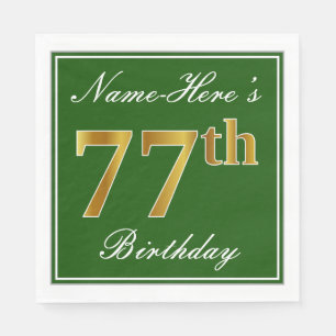 Serviettes En Papier Elégant Vert, Faux Or 77ème Anniversaire + Nom