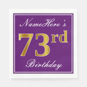 Serviettes En Papier Élégant violet, Faux Or 73ème anniversaire + Nom