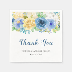 Serviettes En Papier Elégante aquarelle bleu rose jaune jardin mariage