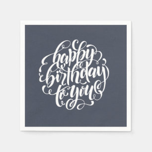 Serviettes En Papier Élégante calligraphie joyeuse fête d'anniversai
